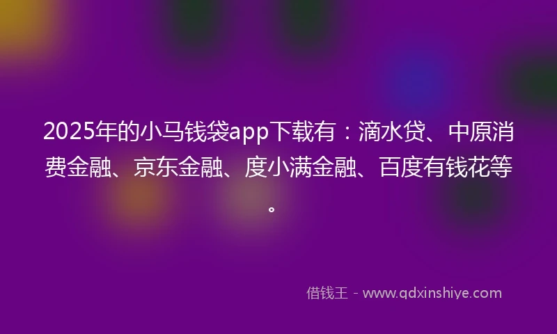 2025年的小马钱袋app下载有：滴水贷、中原消费金融、京东金融、度小满金融、百度有钱花等。