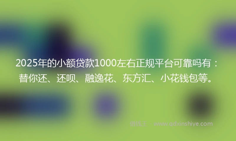 2025年的小额贷款1000左右正规平台可靠吗有：替你还、还呗、融逸花、东方汇、小花钱包等。