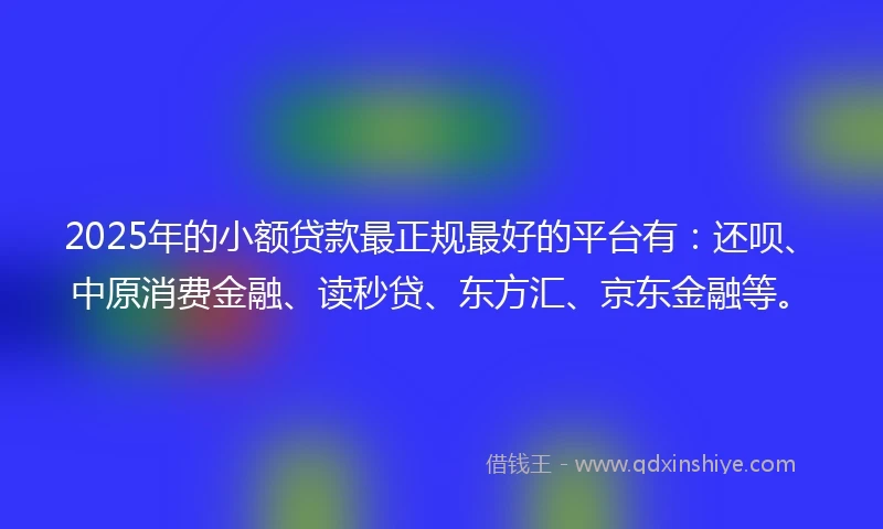 2025年的小额贷款最正规最好的平台有：还呗、中原消费金融、读秒贷、东方汇、京东金融等。