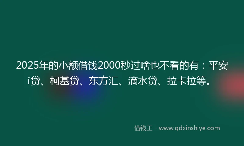 2025年的小额借钱2000秒过啥也不看的有：平安i贷、柯基贷、东方汇、滴水贷、拉卡拉等。