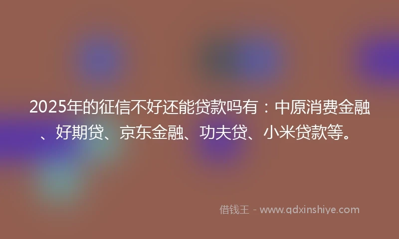2025年的征信不好还能贷款吗有：中原消费金融、好期贷、京东金融、功夫贷、小米贷款等。