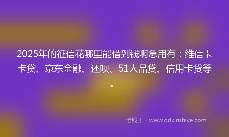 2025年的征信花哪里能借到钱啊急用有:维信卡卡贷、京东金融、还呗、51人品贷、信用卡贷等。