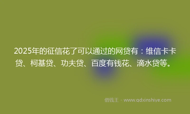2025年的征信花了可以通过的网贷有：维信卡卡贷、柯基贷、功夫贷、百度有钱花、滴水贷等。