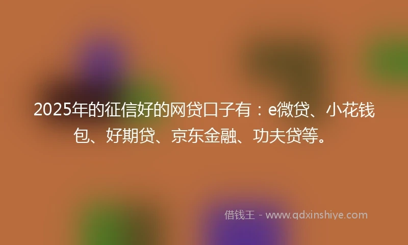 2025年的征信好的网贷口子有：e微贷、小花钱包、好期贷、京东金融、功夫贷等。