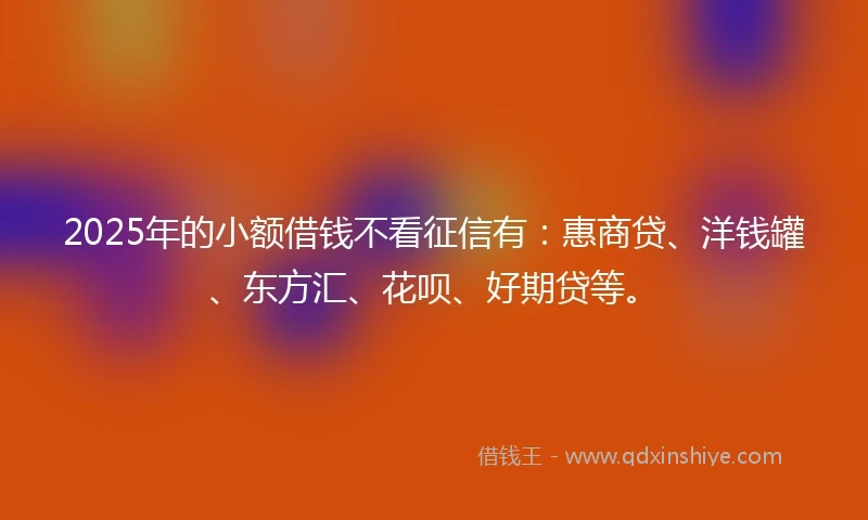 2025年的小额借钱不看征信有：惠商贷、洋钱罐、东方汇、花呗、好期贷等。