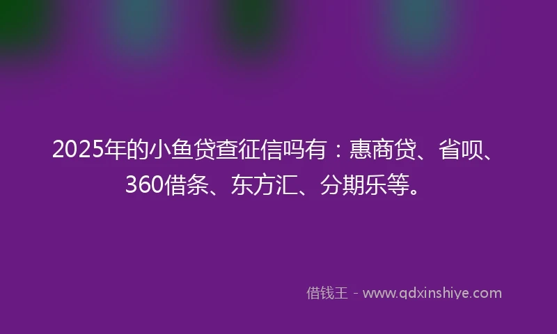 2025年的小鱼贷查征信吗有：惠商贷、省呗、360借条、东方汇、分期乐等。