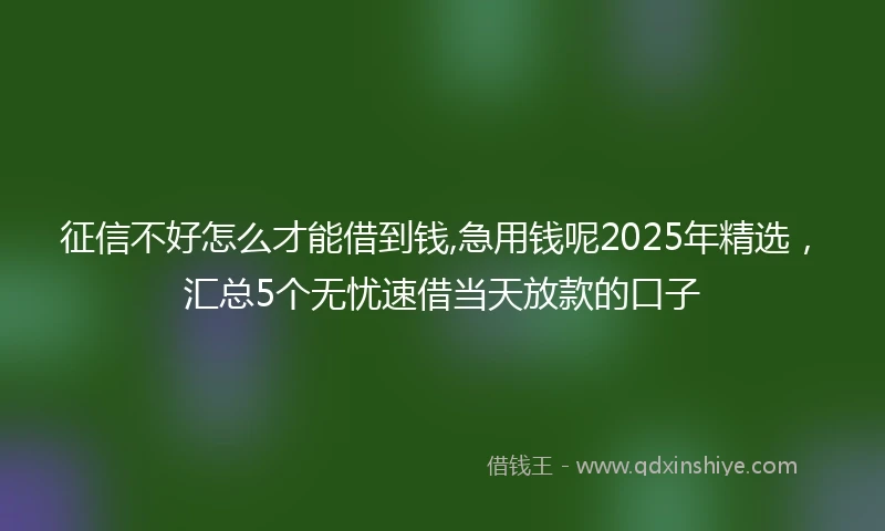 征信不好怎么才能借到钱,急用钱呢2025年精选，汇总5个无忧速借当天放款的口子