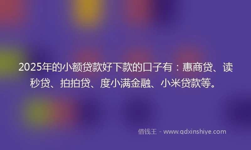 2025年的小额贷款好下款的口子有：惠商贷、读秒贷、拍拍贷、度小满金融、小米贷款等。