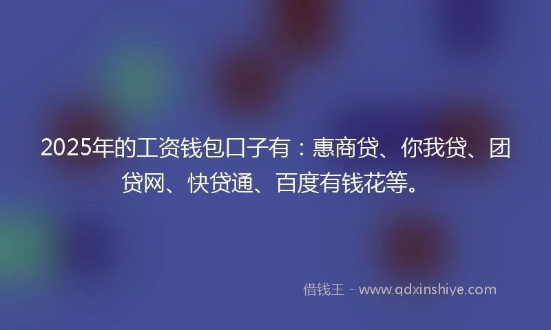 2025年的工资钱包口子有：惠商贷、你我贷、团贷网、快贷通、百度有钱花等。