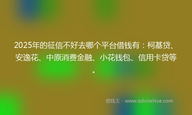 2025年的征信不好去哪个平台借钱有：柯基贷、安逸花、中原消费金融、小花钱包、信用卡贷等。