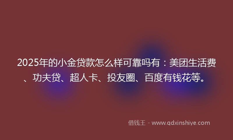 2025年的小金贷款怎么样可靠吗有：美团生活费、功夫贷、超人卡、投友圈、百度有钱花等。