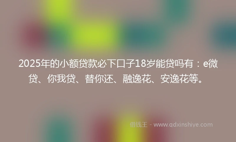 2025年的小额贷款必下口子18岁能贷吗有：e微贷、你我贷、替你还、融逸花、安逸花等。