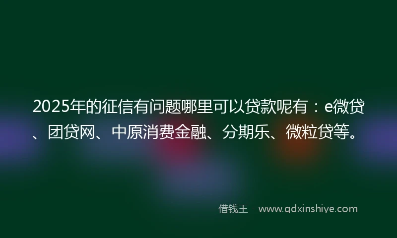 2025年的征信有问题哪里可以贷款呢有：e微贷、团贷网、中原消费金融、分期乐、微粒贷等。