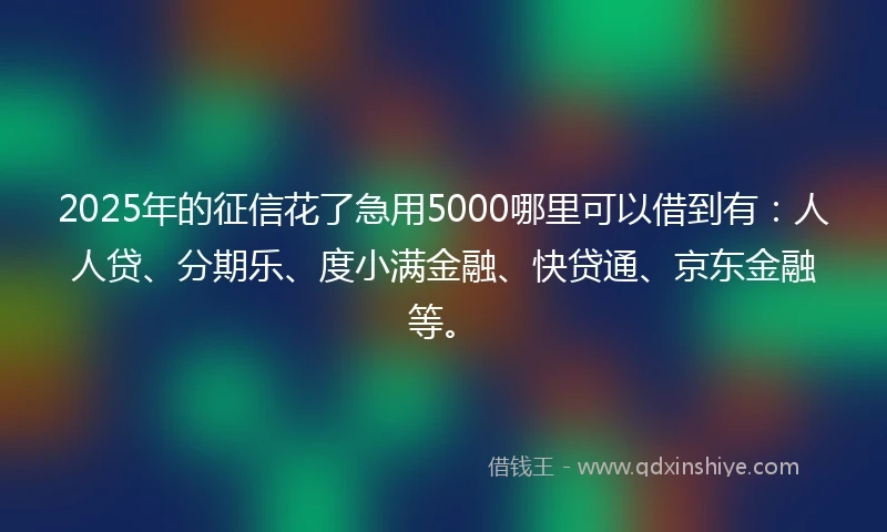 2025年的征信花了急用5000哪里可以借到有：人人贷、分期乐、度小满金融、快贷通、京东金融等。