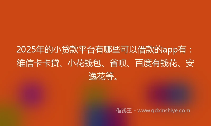 2025年的小贷款平台有哪些可以借款的app有：维信卡卡贷、小花钱包、省呗、百度有钱花、安逸花等。
