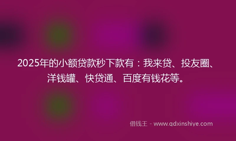 2025年的小额贷款秒下款有：我来贷、投友圈、洋钱罐、快贷通、百度有钱花等。