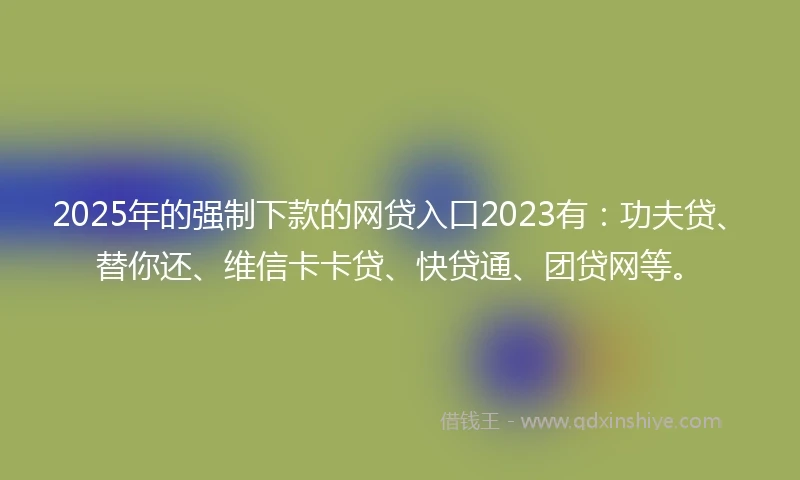 2025年的强制下款的网贷入口2023有：功夫贷、替你还、维信卡卡贷、快贷通、团贷网等。