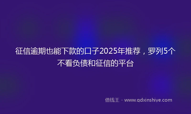 征信逾期也能下款的口子2025年推荐，罗列5个不看负债和征信的平台