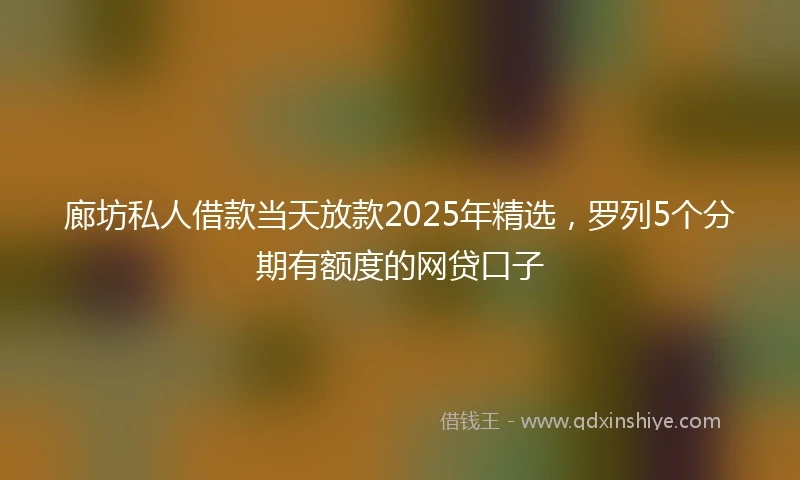 廊坊私人借款当天放款2025年精选，罗列5个分期有额度的网贷口子