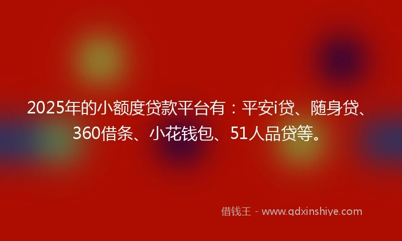 2025年的小额度贷款平台有：平安i贷、随身贷、360借条、小花钱包、51人品贷等。