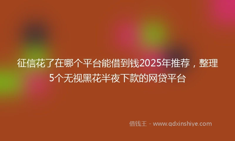 征信花了在哪个平台能借到钱2025年推荐，整理5个无视黑花半夜下款的网贷平台