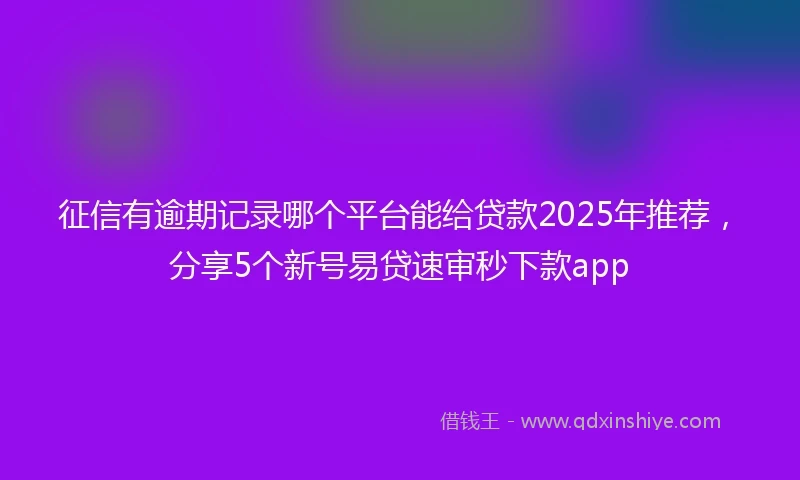 征信有逾期记录哪个平台能给贷款2025年推荐，分享5个新号易贷速审秒下款app