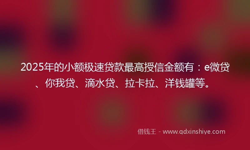 2025年的小额极速贷款最高授信金额有：e微贷、你我贷、滴水贷、拉卡拉、洋钱罐等。