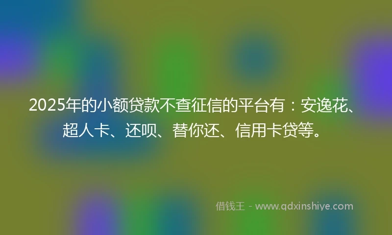2025年的小额贷款不查征信的平台有：安逸花、超人卡、还呗、替你还、信用卡贷等。