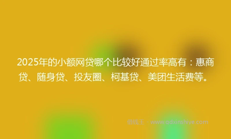 2025年的小额网贷哪个比较好通过率高有：惠商贷、随身贷、投友圈、柯基贷、美团生活费等。