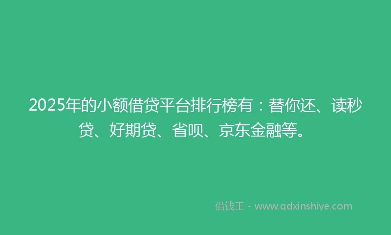 2025年的小额借贷平台排行榜有：替你还、读秒贷、好期贷、省呗、京东金融等。