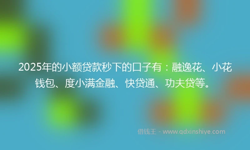 2025年的小额贷款秒下的口子有:融逸花、小花钱包、度小满金融、快贷通、功夫贷等。
