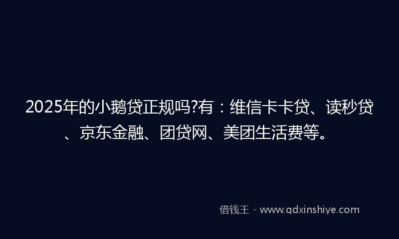 2025年的小鹅贷正规吗?有：维信卡卡贷、读秒贷、京东金融、团贷网、美团生活费等。