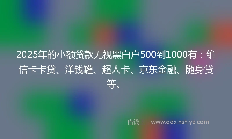 2025年的小额贷款无视黑白户500到1000有：维信卡卡贷、洋钱罐、超人卡、京东金融、随身贷等。