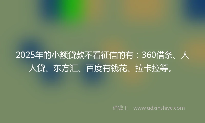 2025年的小额贷款不看征信的有：360借条、人人贷、东方汇、百度有钱花、拉卡拉等。