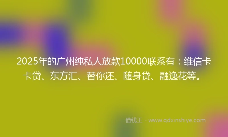 2025年的广州纯私人放款10000联系有：维信卡卡贷、东方汇、替你还、随身贷、融逸花等。
