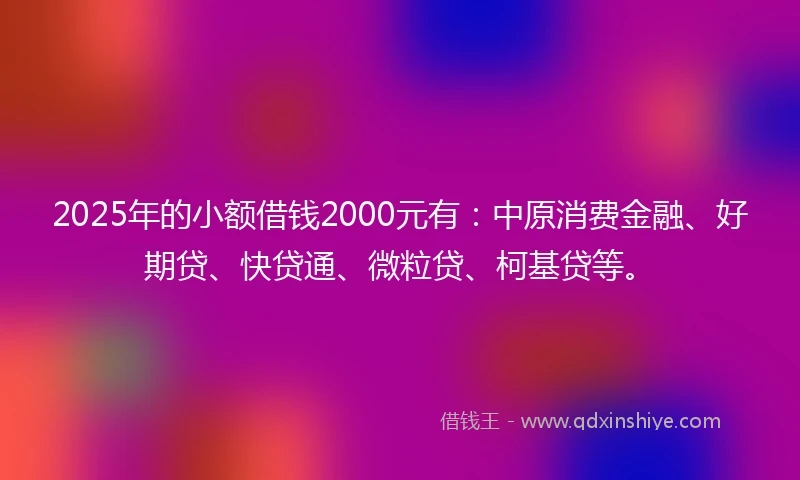 2025年的小额借钱2000元有：中原消费金融、好期贷、快贷通、微粒贷、柯基贷等。