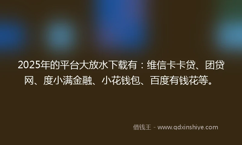 2025年的平台大放水下载有：维信卡卡贷、团贷网、度小满金融、小花钱包、百度有钱花等。