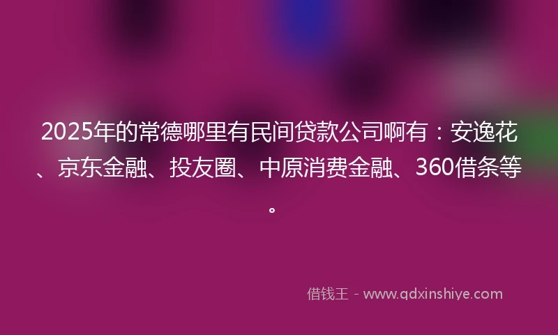 2025年的常德哪里有民间贷款公司啊有：安逸花、京东金融、投友圈、中原消费金融、360借条等。