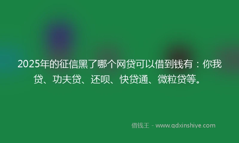 2025年的征信黑了哪个网贷可以借到钱有：你我贷、功夫贷、还呗、快贷通、微粒贷等。