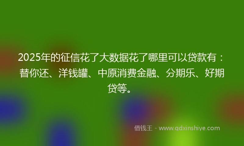 2025年的征信花了大数据花了哪里可以贷款有：替你还、洋钱罐、中原消费金融、分期乐、好期贷等。