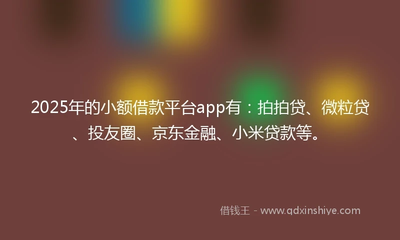 2025年的小额借款平台app有：拍拍贷、微粒贷、投友圈、京东金融、小米贷款等。