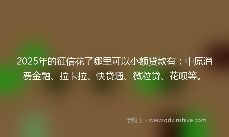 2025年的征信花了哪里可以小额贷款有:中原消费金融、拉卡拉、快贷通、微粒贷、花呗等。
