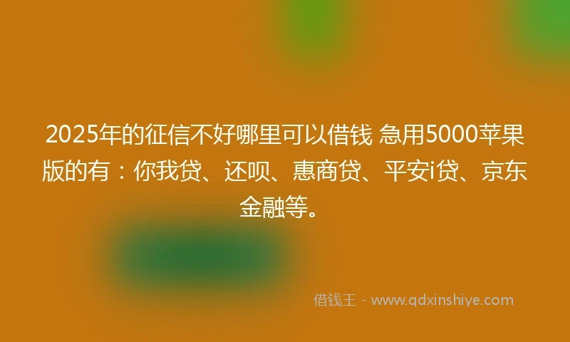 2025年的征信不好哪里可以借钱 急用5000苹果版的有：你我贷、还呗、惠商贷、平安i贷、京东金融等。