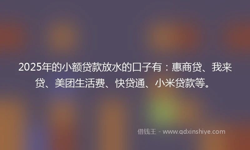 2025年的小额贷款放水的口子有：惠商贷、我来贷、美团生活费、快贷通、小米贷款等。