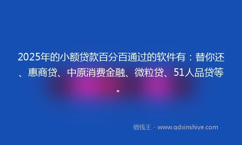 2025年的小额贷款百分百通过的软件有:替你还、惠商贷、中原消费金融、微粒贷、51人品贷等。