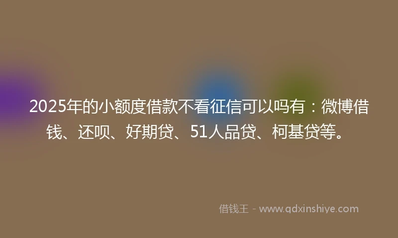 2025年的小额度借款不看征信可以吗有：微博借钱、还呗、好期贷、51人品贷、柯基贷等。