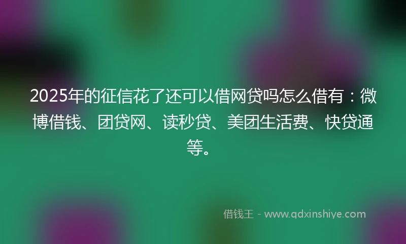 2025年的征信花了还可以借网贷吗怎么借有：微博借钱、团贷网、读秒贷、美团生活费、快贷通等。