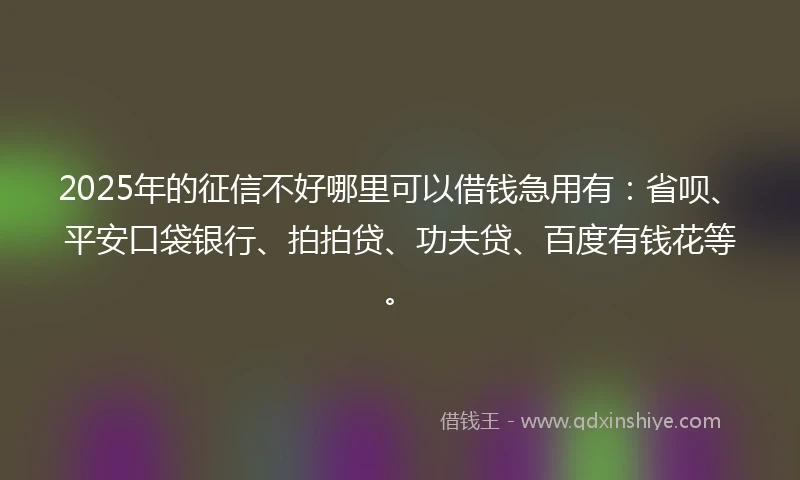 2025年的征信不好哪里可以借钱急用有：省呗、平安口袋银行、拍拍贷、功夫贷、百度有钱花等。