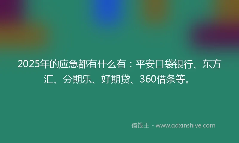 2025年的应急都有什么有：平安口袋银行、东方汇、分期乐、好期贷、360借条等。