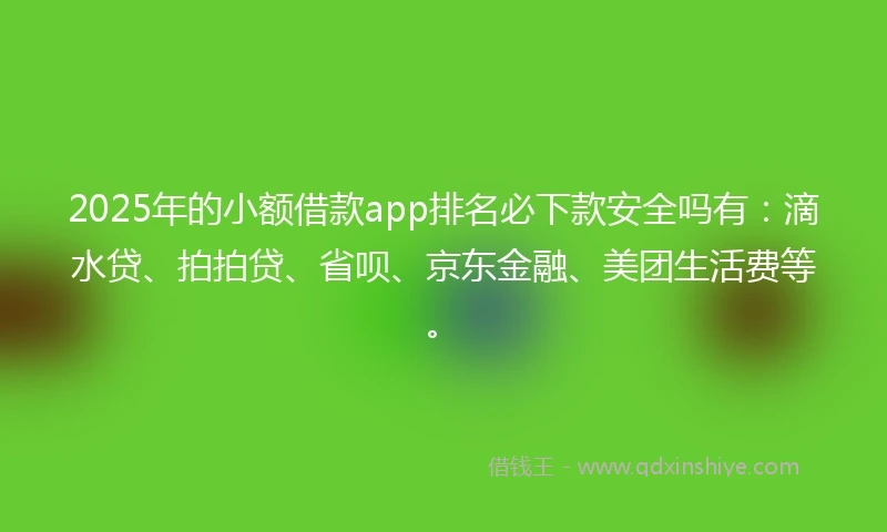 2025年的小额借款app排名必下款安全吗有：滴水贷、拍拍贷、省呗、京东金融、美团生活费等。